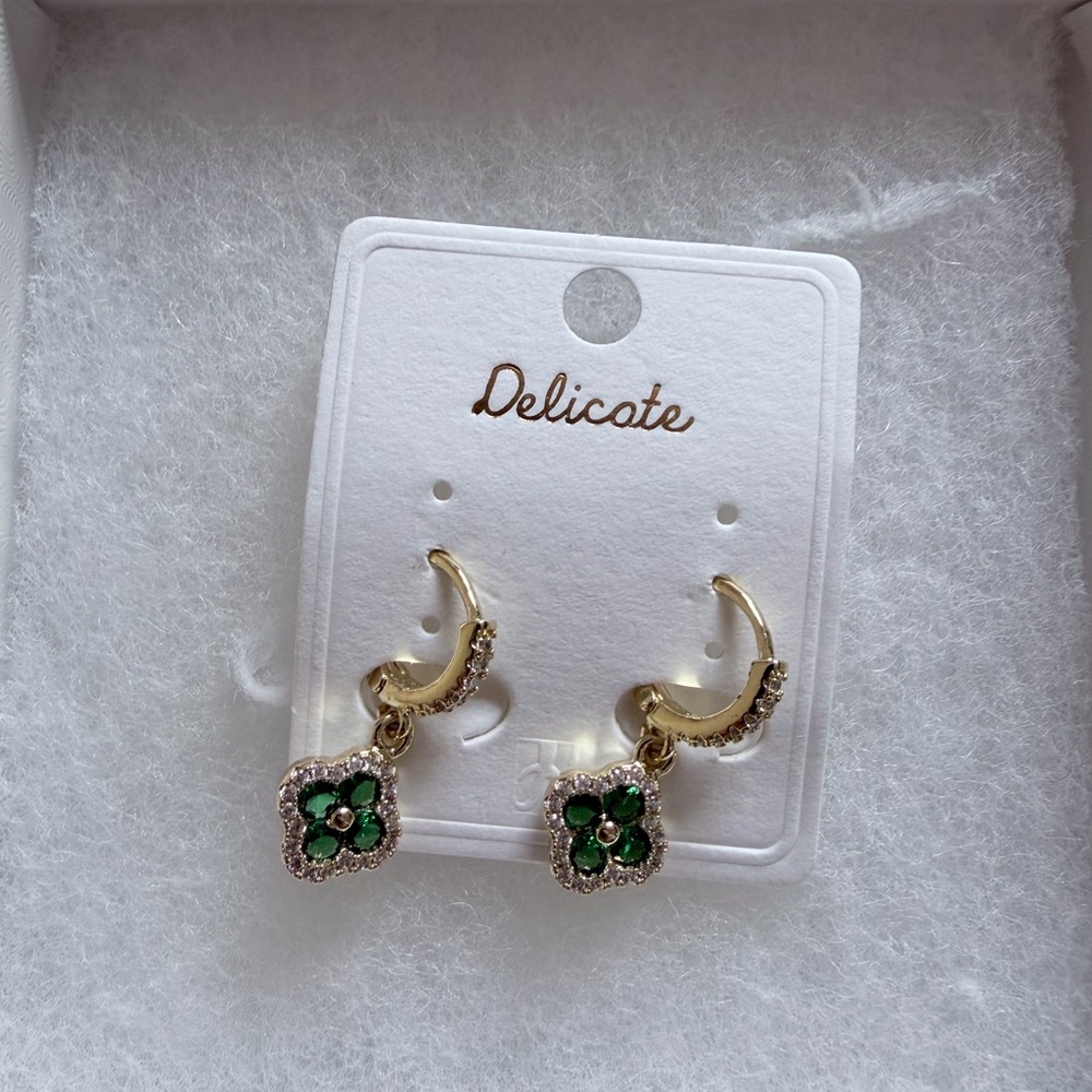 Delicates Gold Earrings with Green Accents